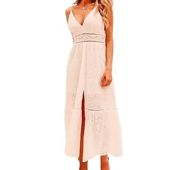 Simplee Blush Peach Eyelet Dress - Picture 3 of 7